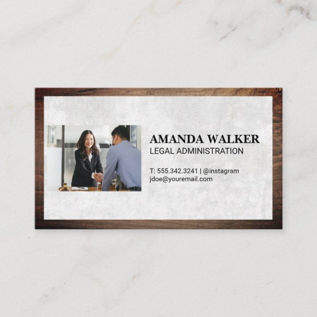 Carte De Visite Avocat | Cadre en bois | Texture blanche (Devant)
