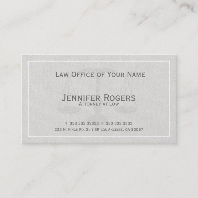Carte De Visite Avocat clair à la loi Texture de lin blanc (Devant)