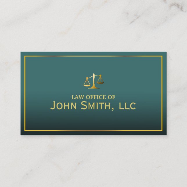 Carte De Visite Avocat Classy Gold encadré vert Procureur (Devant)