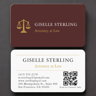 Carte De Visite Avocat code QR Burgundy Gold Professionnel