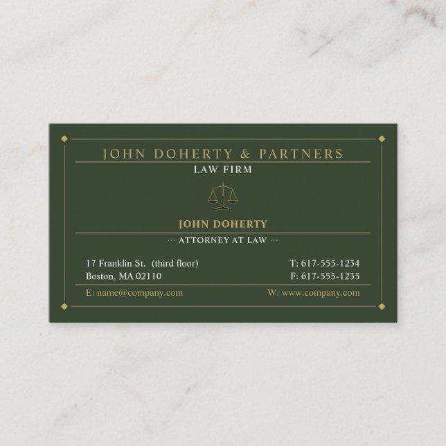 Carte De Visite Avocat de droit | Avocat Gold Green (Devant)