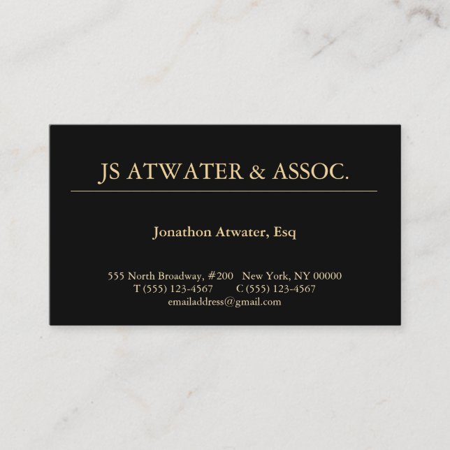 Carte De Visite Avocat de droit professionnel Noir classique (Devant)
