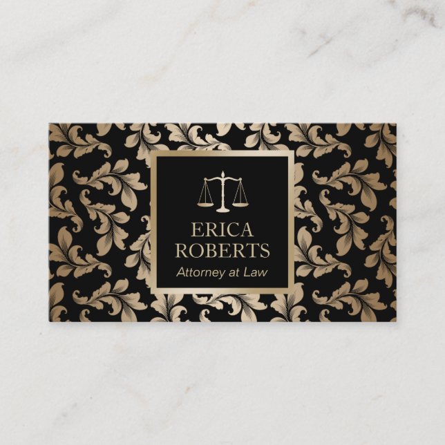 Carte De Visite Avocat de Law Luxury Black & Gold Damask (Devant)