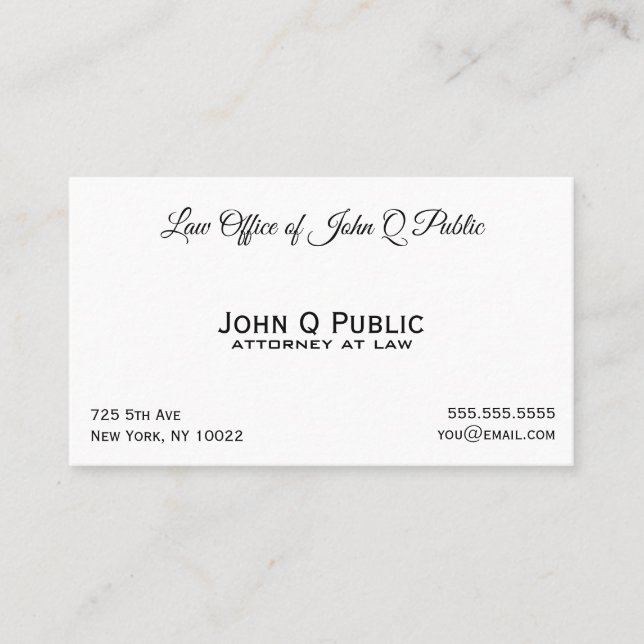 Carte De Visite Avocat élégant et professionnel au bureau du droit (Devant)