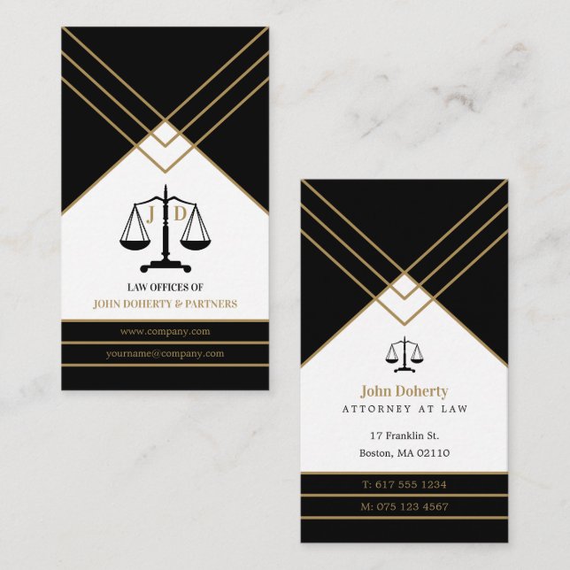Carte De Visite Avocat élégant | Noir or (Devant / Derrière)