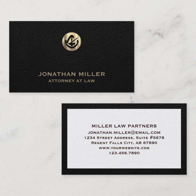 Carte De Visite Avocat en cuir noir Law (Devant / Derrière)