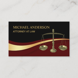 Carte De Visite Avocat Justice Élégant Noir & Rouge foncé