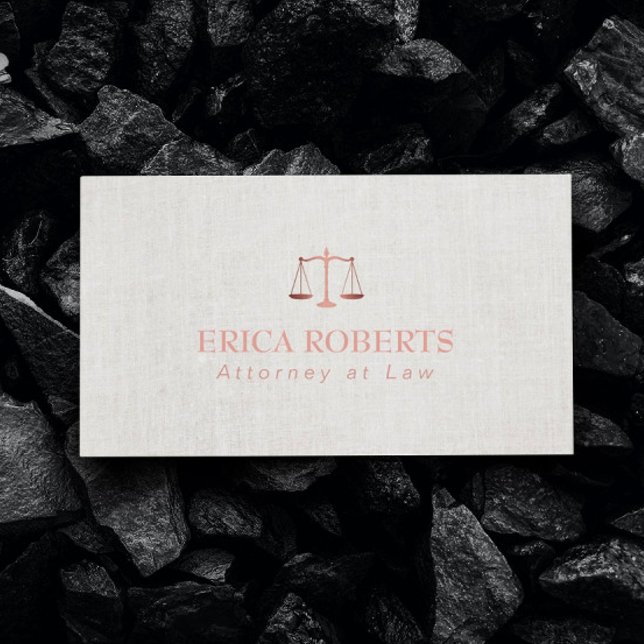 Carte De Visite Avocat lin avec feuille d'or rose élégante (Créateur téléchargé)