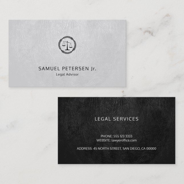 Carte De Visite Avocat luxe noir échelle blanche look cuir (Devant / Derrière)