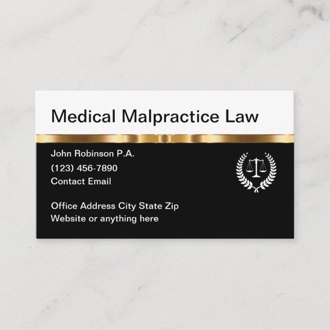 Carte De Visite Avocat Médicale de mauvaise pratique classique (Devant)