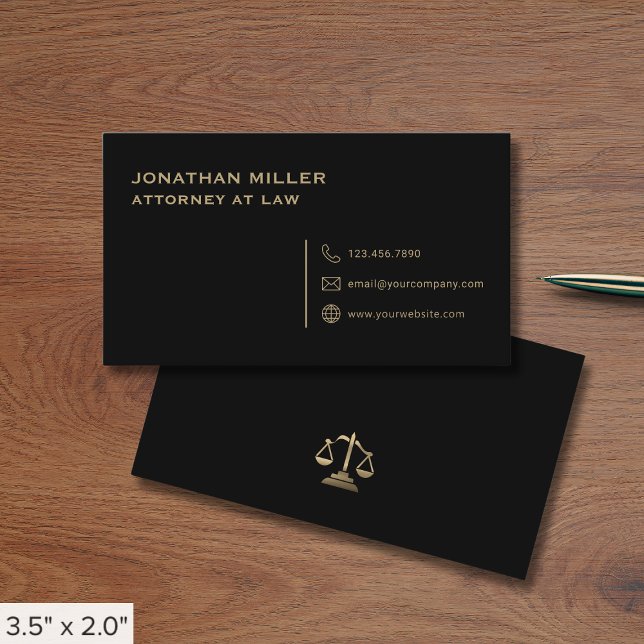 Carte De Visite Avocat moderne Noir et Or (Créateur téléchargé)