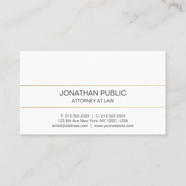 Carte De Visite Avocat Or Élégant Professionnel moderne Plain (Devant)