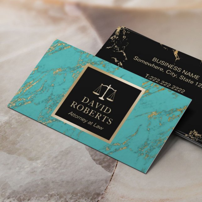 Carte De Visite Avocat Procureur à Law tendance Turquoise & Gold (Créateur téléchargé)