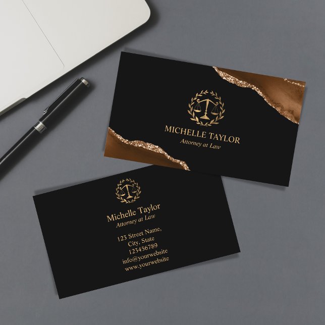 Carte De Visite Avocat professionnel de l'or au bureau du droit (gold justice scale logo)