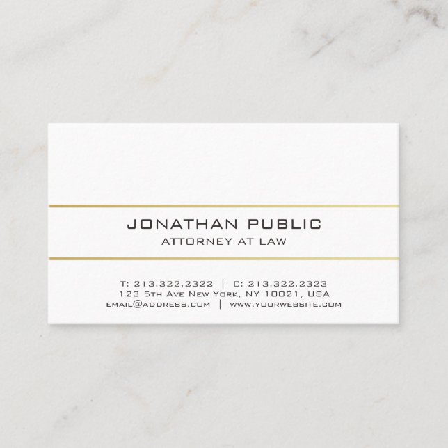 Carte De Visite Avocat professionnel et élégant pour l'or ordinair (Devant)