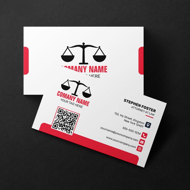 Carte De Visite Avocat Red & Black Attorney à l'échelle de justice (Créateur téléchargé)