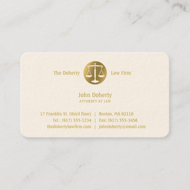 Carte De Visite Avocat | Scales d'or de la justice (Devant)
