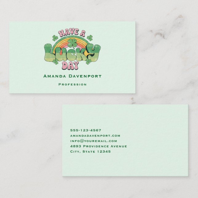 Carte De Visite Ayez une Typographie rétro de jour chanceux (Devant / Derrière)
