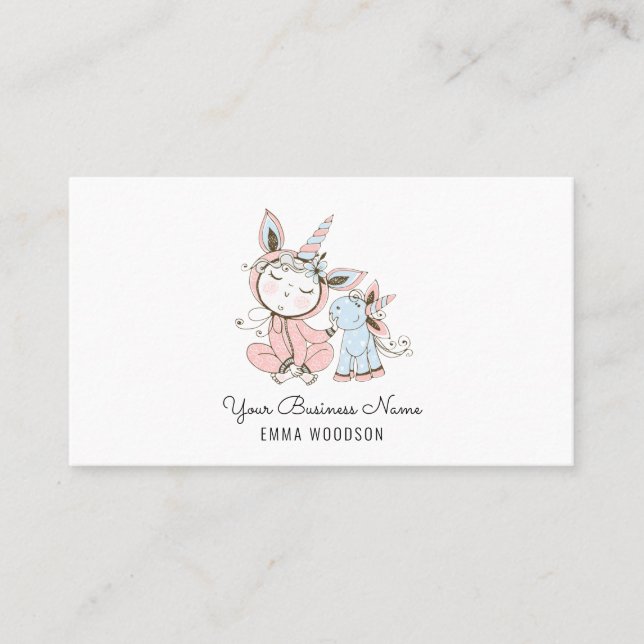 Carte De Visite Baby Et Unicorn Garderie Nanny Babysitter (Devant)