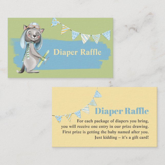 Carte De Visite Baby shower de couches d'aviateur Wolf (Devant / Derrière)