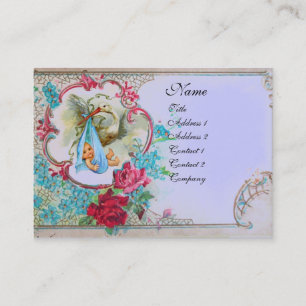 Carte De Visite Baby shower FLEURI AVEC MONOGRAMME ROSE