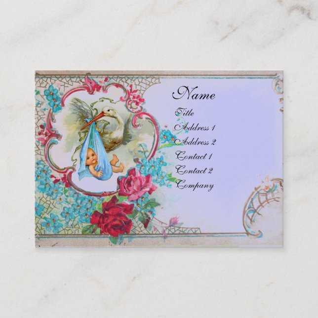 Carte De Visite Baby shower FLEURI AVEC MONOGRAMME ROSE (Devant)