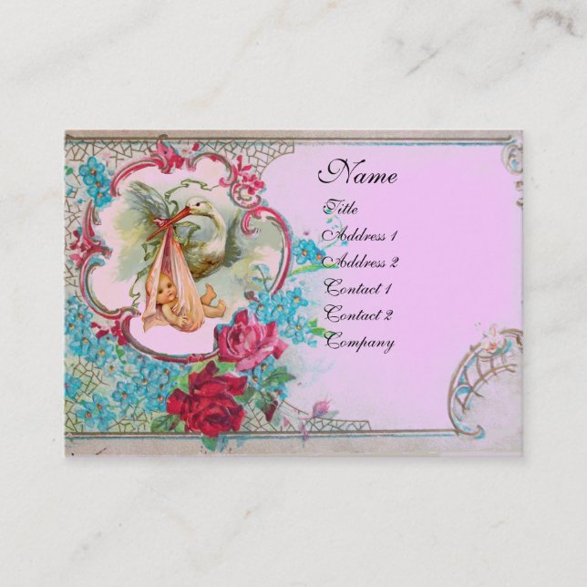Carte De Visite Baby shower FLORAL  ROSES MONOGRAM Rose Lilac (Devant)