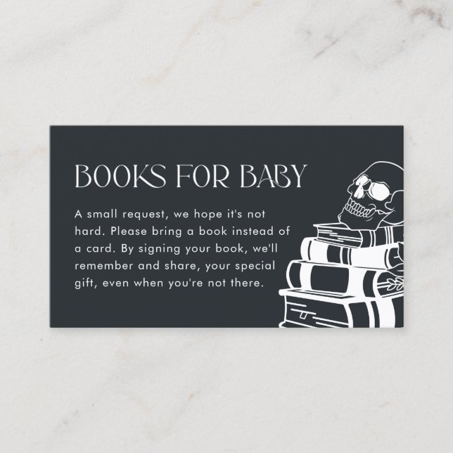Carte De Visite Baby shower gothique squelette Livres pour Baby Ca (Devant)