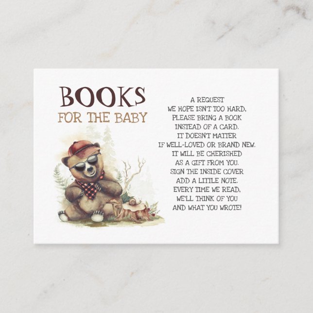 Carte De Visite Baby shower Lumberjack Cute Bear Livres Pour Bébé (Devant)