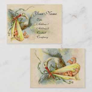 Carte De Visite BABY SHOWER NEUTRE JAUNE EN STORK Papier perle