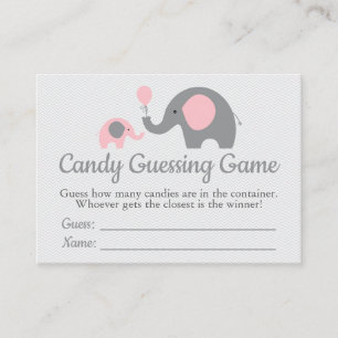 Carte De Visite Baby shower rose Eléphant Candy Guider Jeu