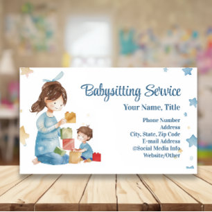 Carte De Visite Baby-sitter Nounou Garde d'enfants Aquarelle Jeu