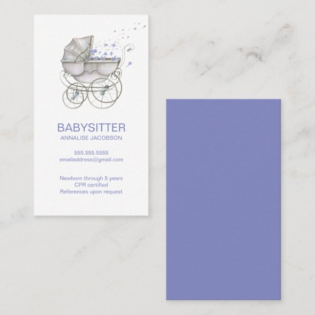 Carte De Visite Baby-sitter vintage (Devant / Derrière)