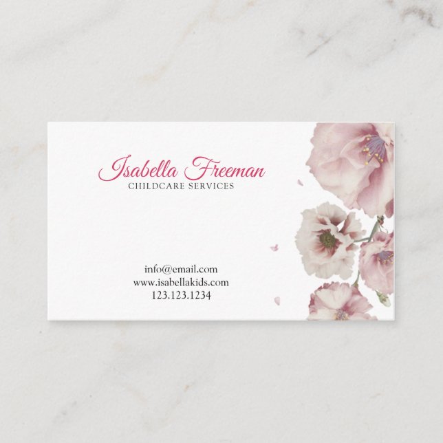 Carte De Visite Baby-sitting moderne rose fille aquarelle Floral (Devant)