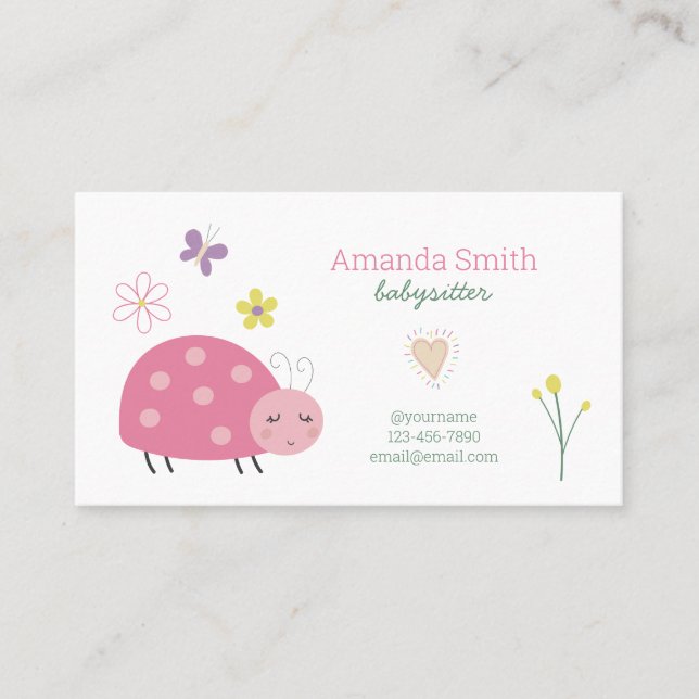 Carte De Visite Babysitter Cute Ladybug Babysitting Service Busin (Devant)