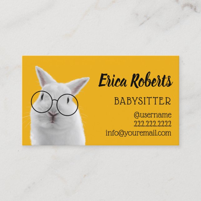 Carte De Visite Babysitter Cute Nerdy Rabbit Babysitting Garde d'e (Devant)