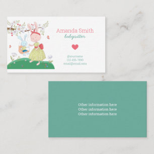 Carte De Visite Babysitter Cute Rabbit Service de garde d'enfants