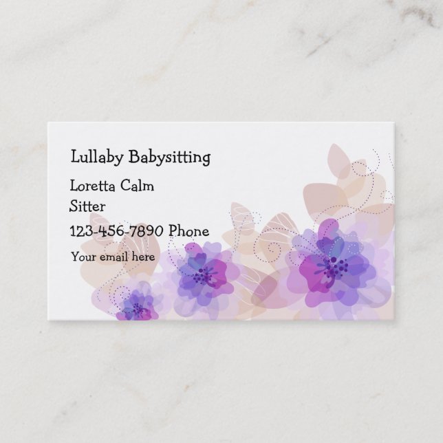 Carte De Visite Babysitter florale simple (Devant)