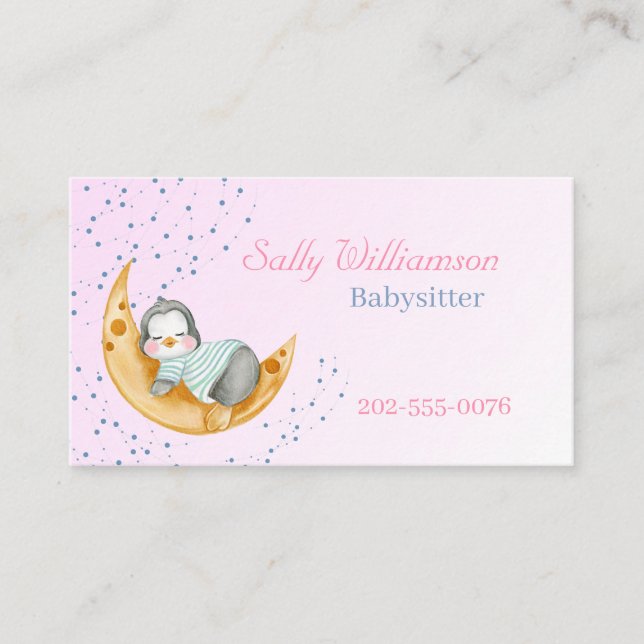 Carte De Visite Babysitter Garde d'enfants Nanny mignonne Penguin (Devant)
