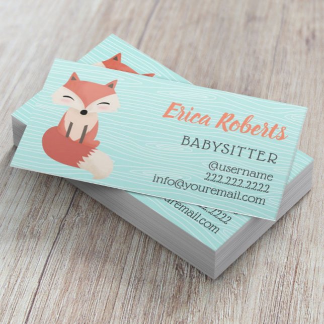 Carte De Visite Babysitter mignonne Woodland Fox Babysitting Garde (Créateur téléchargé)