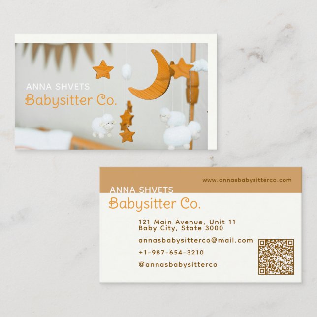 Carte De Visite Babysitter mobile Crib (Devant / Derrière)