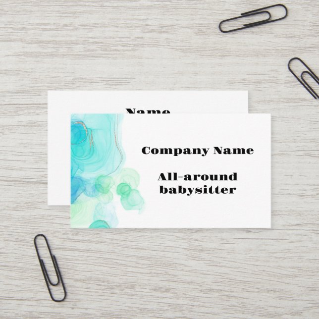 Carte De Visite Babysitter moderne Turquoise et blanche (Devant/Arrière en situation)