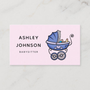 Carte De Visite Babysitter Nanny Soignante Mignonne poussette rose
