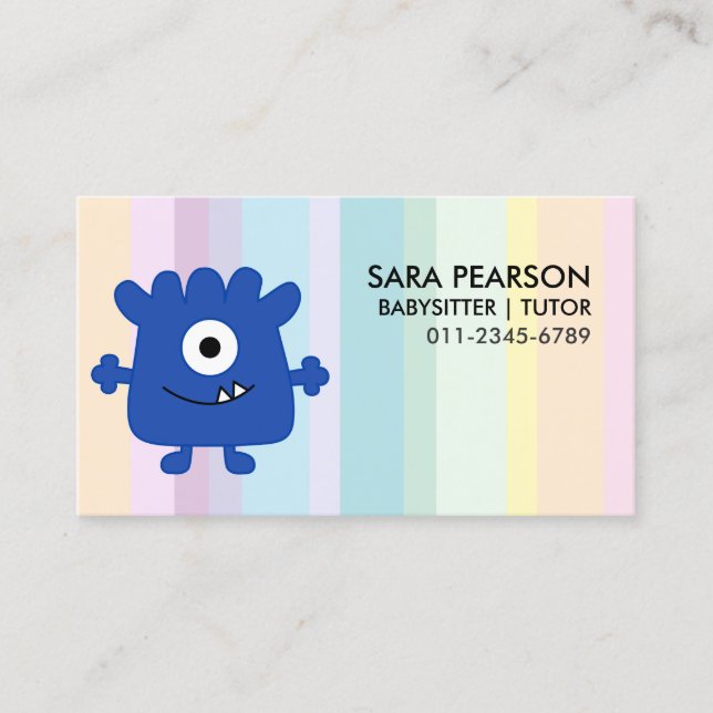Carte De Visite Babysitter Tutor Child Care Blue Monster Alien (Devant)