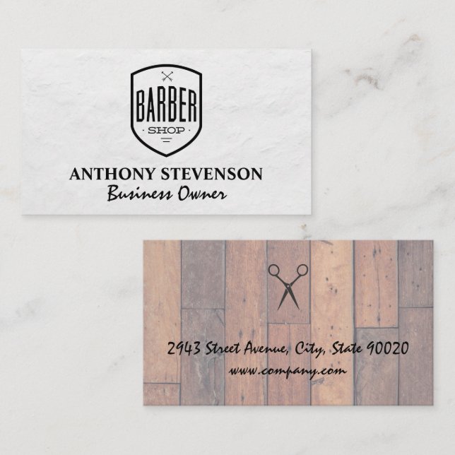 Carte De Visite Badge Barbershop | Bois (Devant / Derrière)
