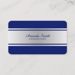 Carte De Visite Badge d'argent Simple Marine Bleu Élégant Professi