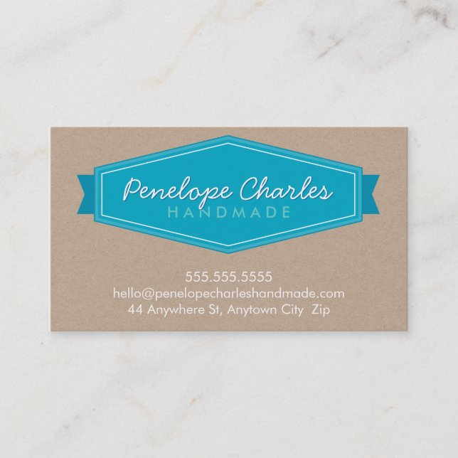 Carte De Visite BADGE MODERNE LOGO bleu turquoise brillant kraft (Devant)