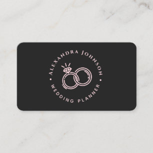 Carte De Visite Bague de fiançailles rose et noir chic Logo Mariag