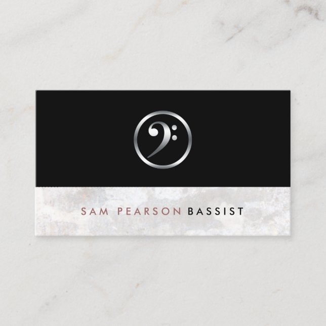 Carte De Visite Baid Bold Silver Bass Clef Icon élégant (Devant)