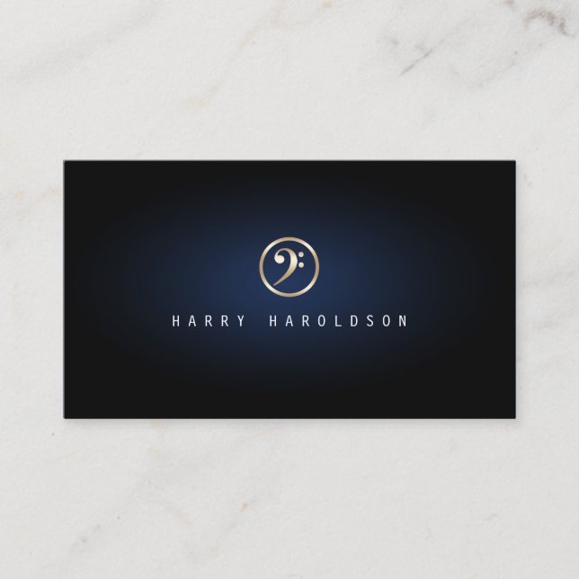 Carte De Visite Baid Elegant Gold Bass Clef Icon Blue Glow (Devant)